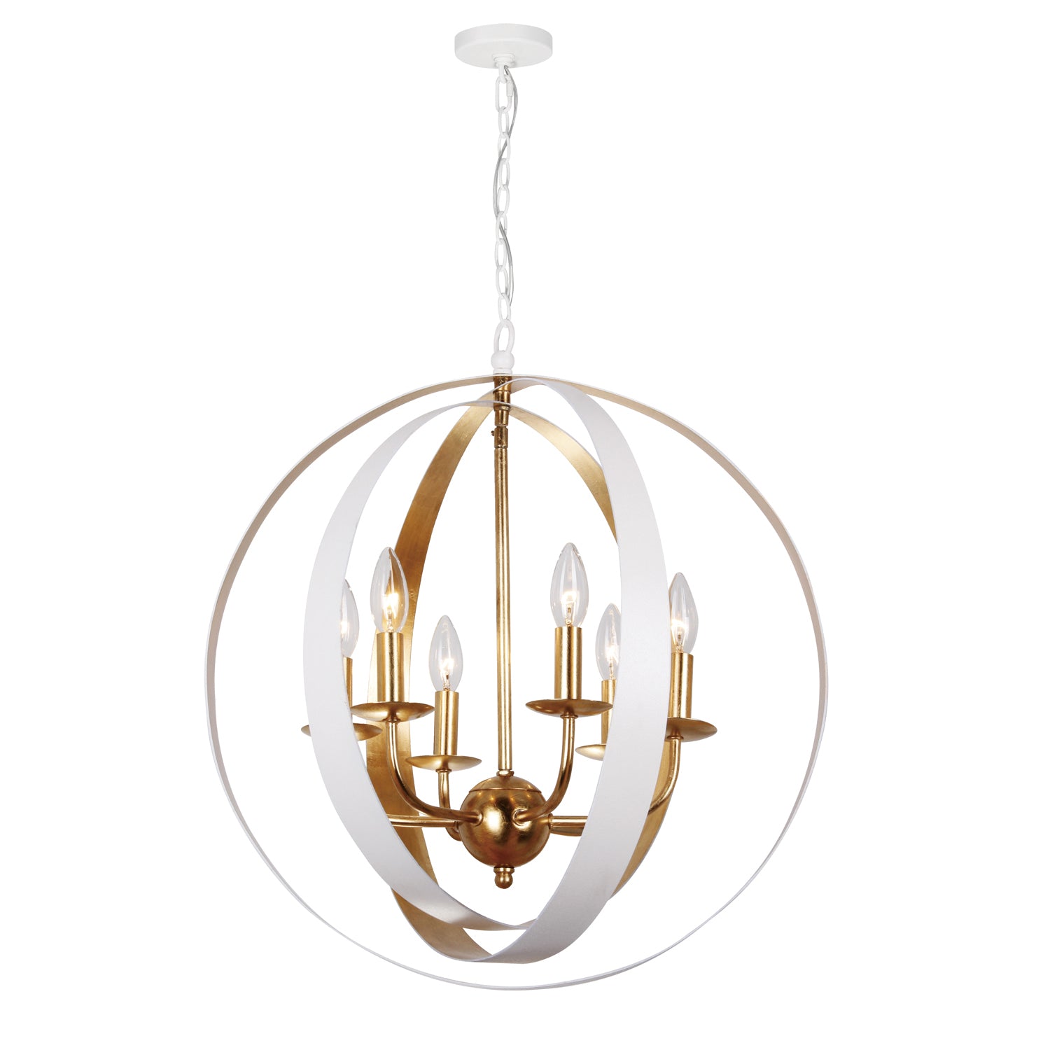 Crystorama - 585-MT-GA - Six lumières Suspendu - Luna - Blanc mat + Or antique