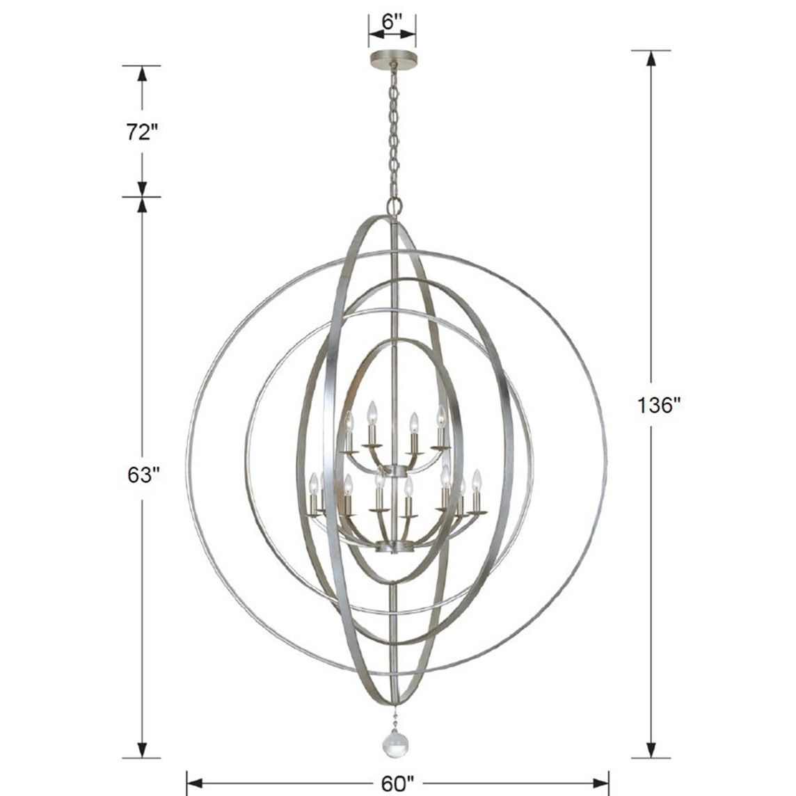 Crystorama - 590-SA - 12 Lumières Suspendu - Luna - Argent antique