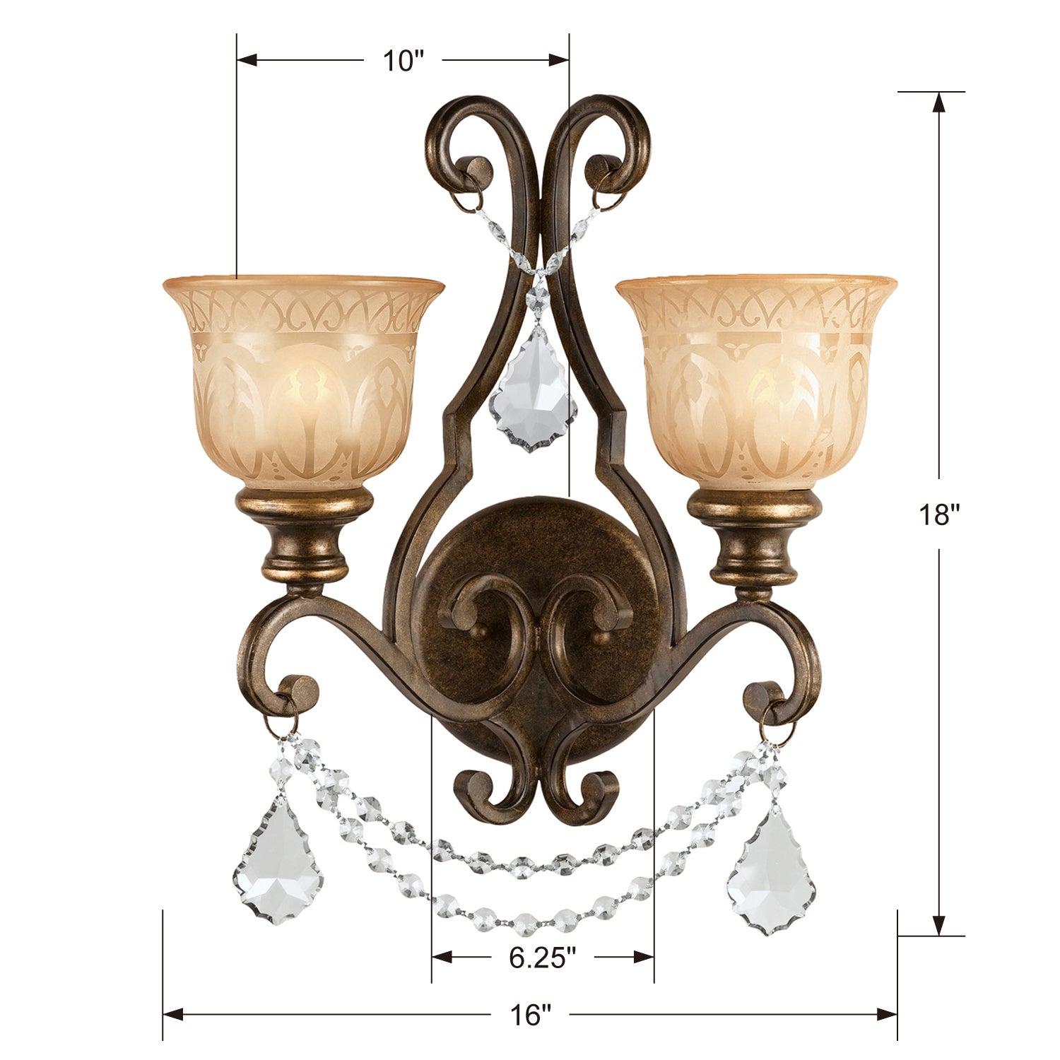 Crystorama - 7502-BU-CL-MWP - Deux lumières Murale - Norwalk - Bronze Umber