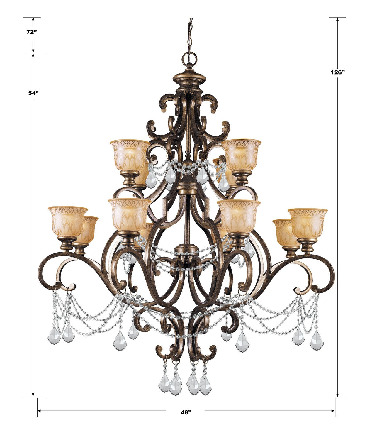 Crystorama - 7512-BU-CL-MWP - 12 Lumières Suspendu - Norwalk - Bronze Umber