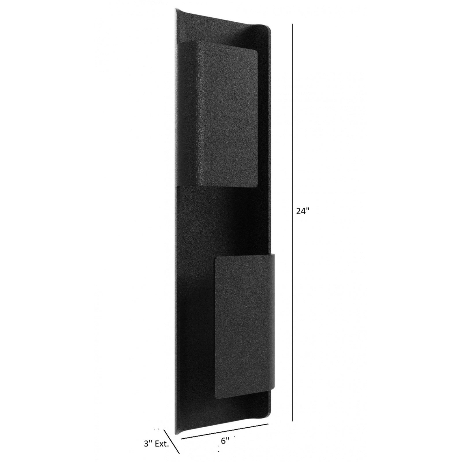 Panneau LED extérieur Avenue à 2 panneaux Murale Gros plan sur l'AV2424-BLK : panneaux diffuseurs en acrylique blanc intégrés dans un cadre noir mat à revêtement en poudre