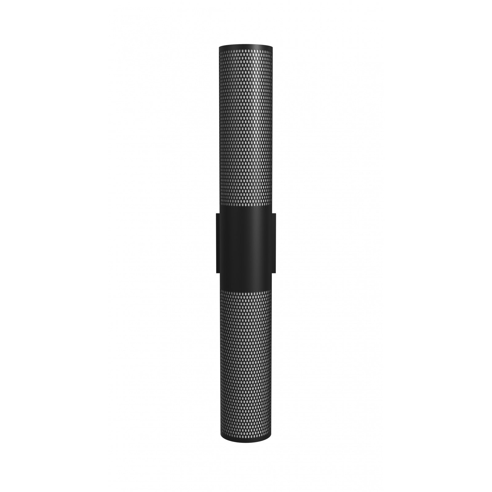 Avenue Outdoor Cylindrique Perforé LED Haut/Bas Murale AV2736-BLK vue de face — Cylindre rond noir de 91,4 cm (36 po) de hauteur, côtés perforés, fond blanc