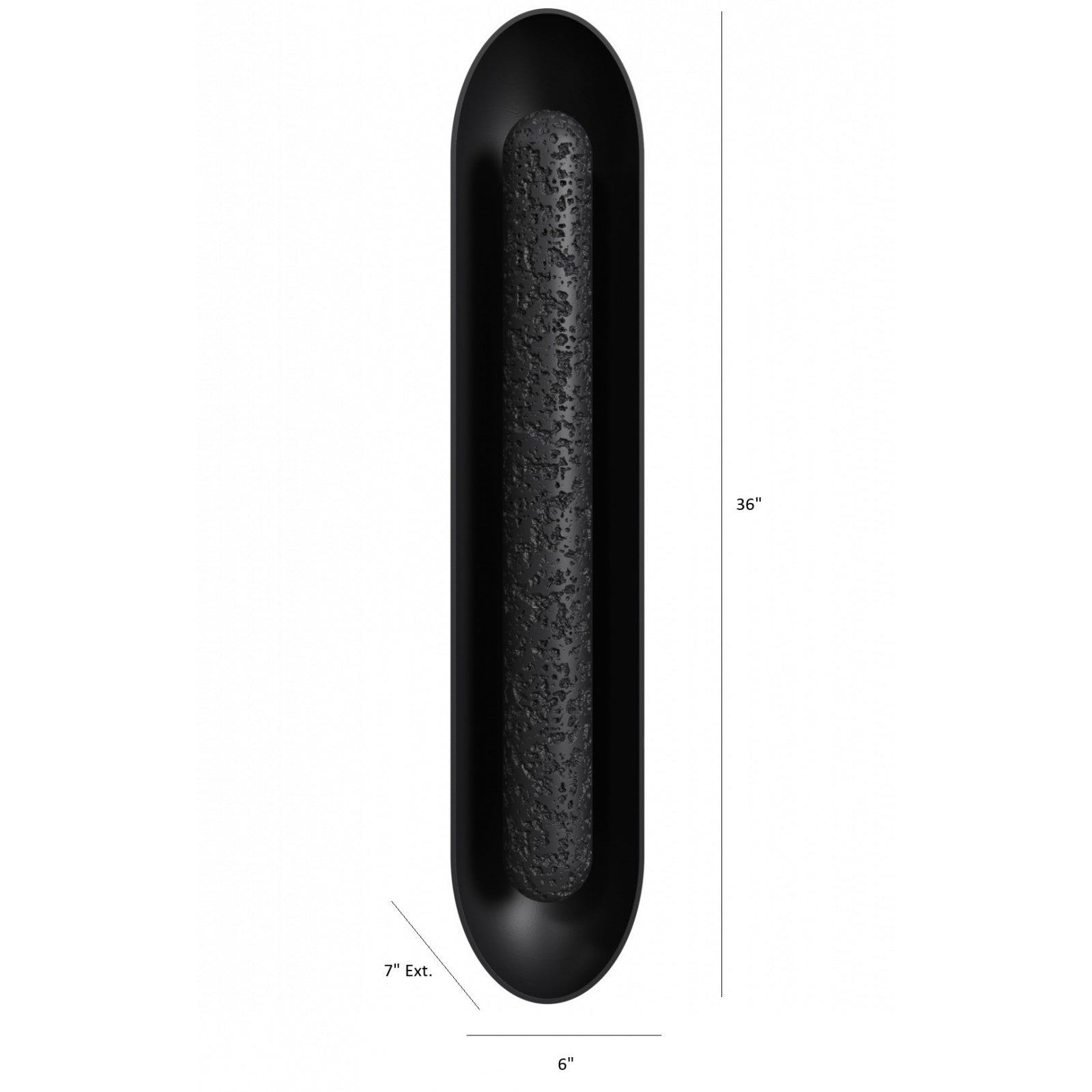 Avenue Outdoor Oval Capsule Natural Stone LED Wall Sconce AV5536-BLK installed on exterior wall — LED light warms through stone veining in oval capsule frame