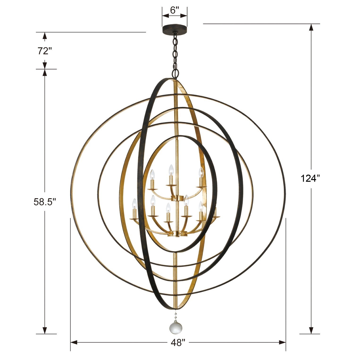 Crystorama - 587-EB-GA - Neuf Lumières Suspendu - Luna - Bronze anglais + Or antique