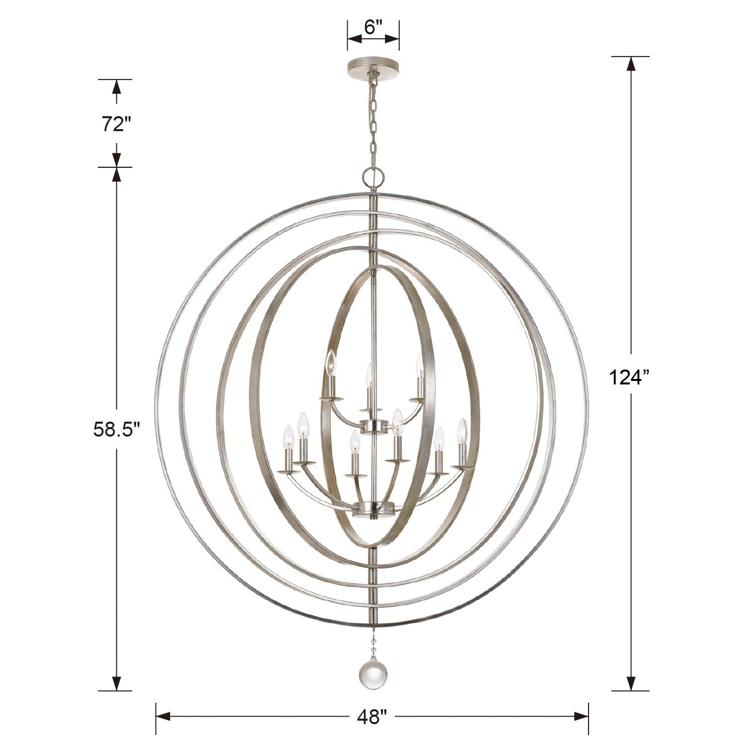 Crystorama - 587-SA - Neuf Lumières Suspendu - Luna - Argent antique