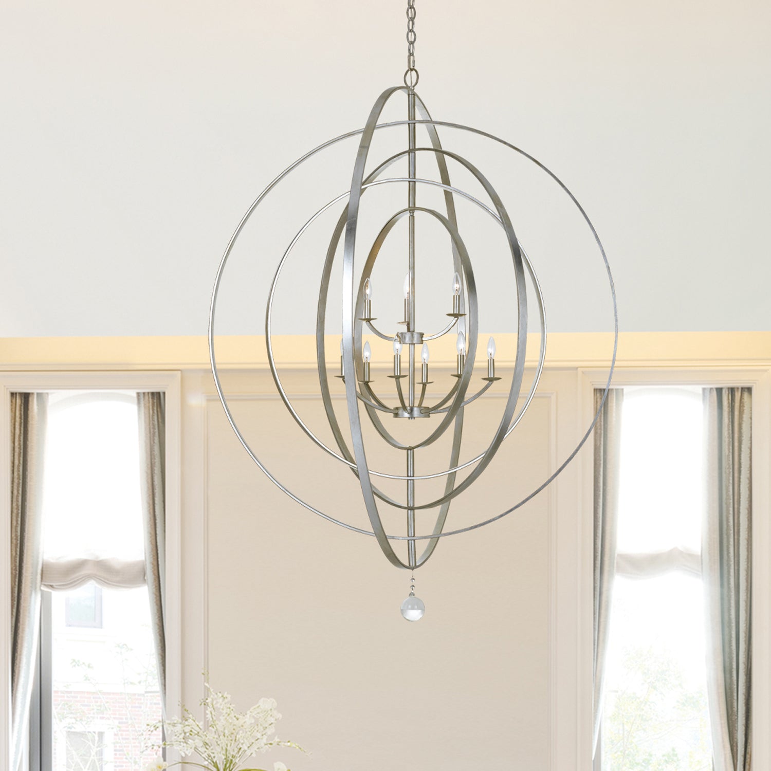 Crystorama - 587-SA - Neuf Lumières Suspendu - Luna - Argent antique