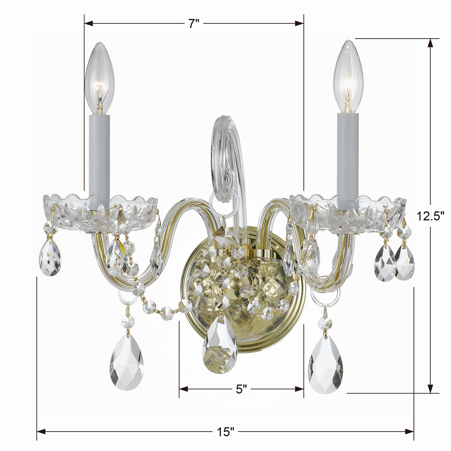 Crystorama - 1032-PB-CL-SAQ - Deux lumières Murale - Cristal traditionnel - Laiton poli