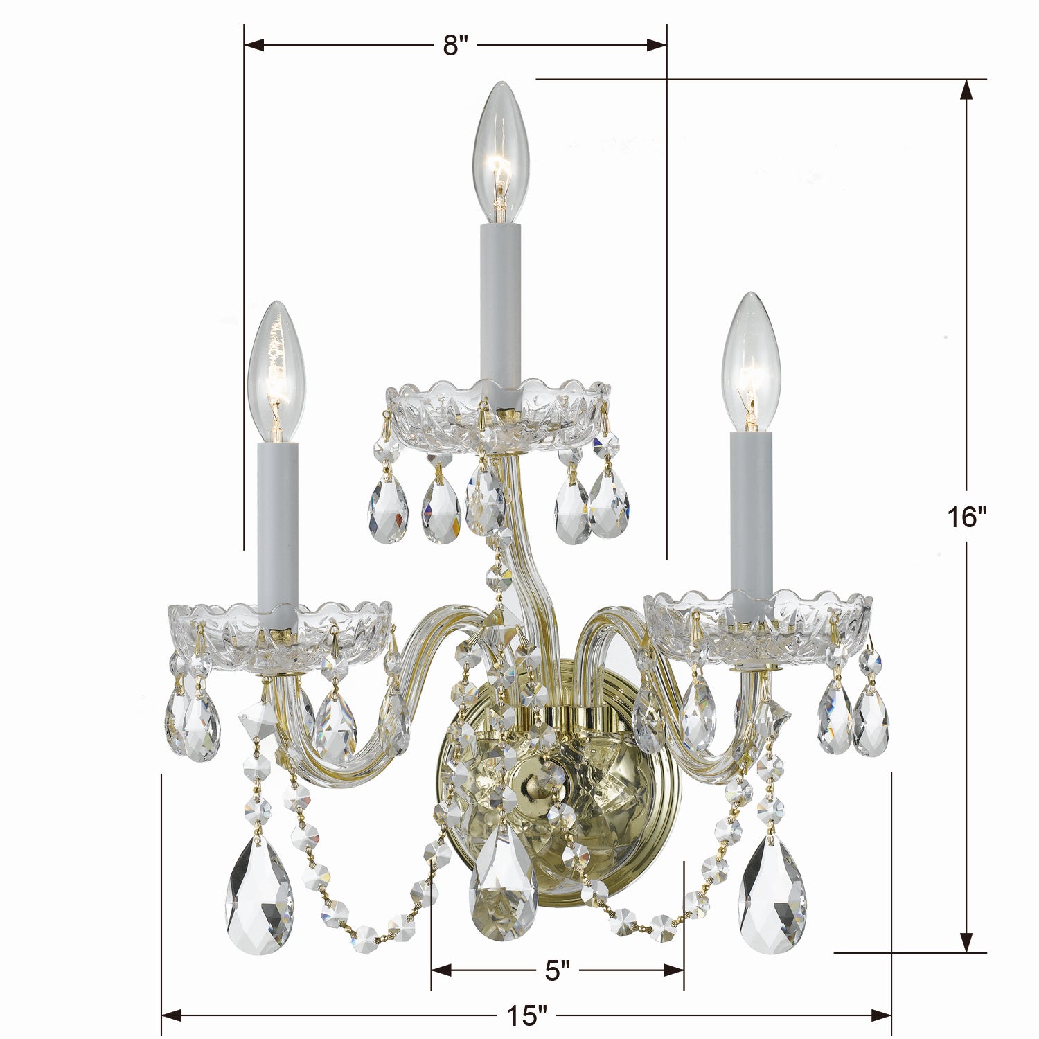 Crystorama - 1033-PB-CL-S - Trois lumières Murale - Cristal traditionnel - Laiton poli