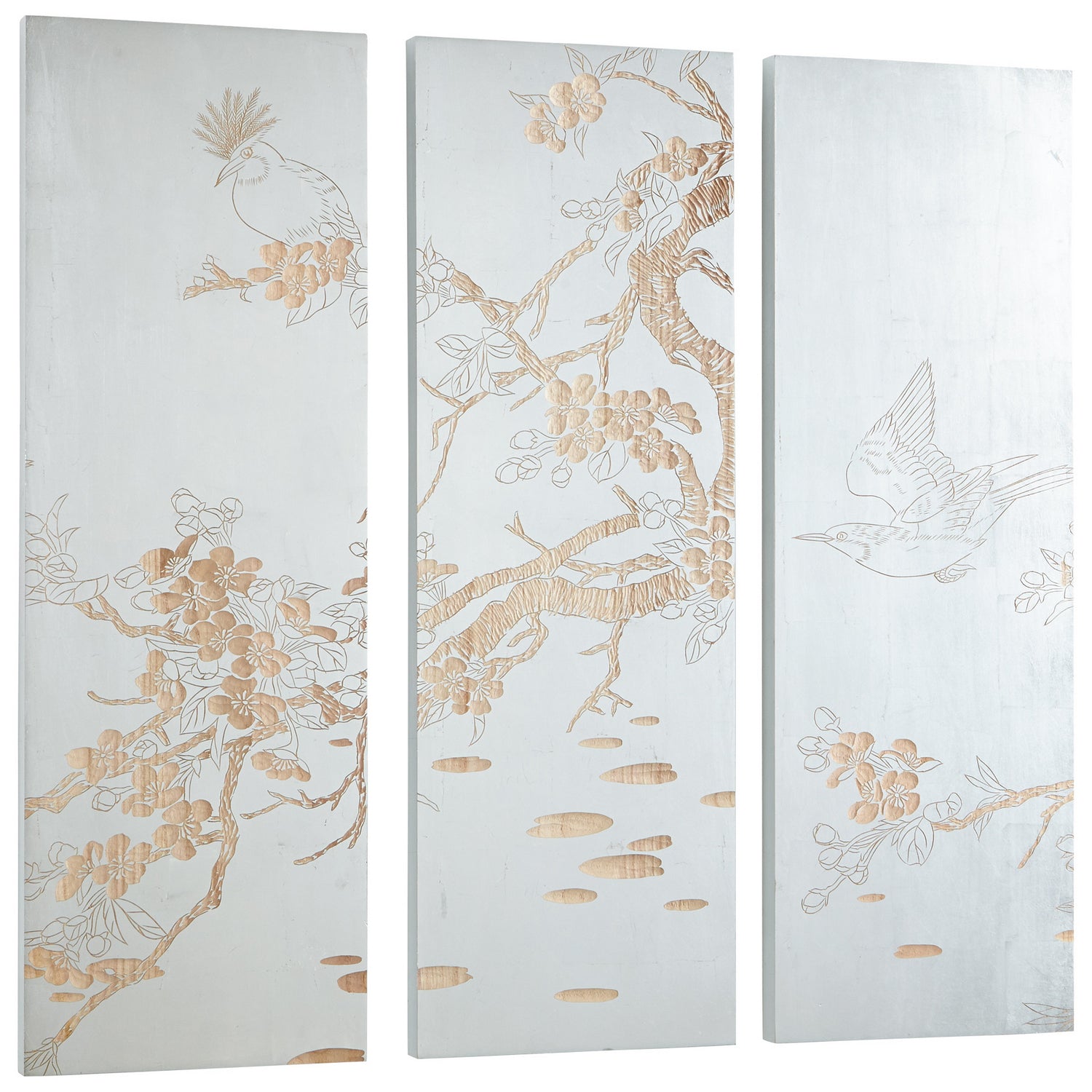 Cyan Canada - 07517 - Décoration murale - Osaka - Feuille d'argent et bois naturel