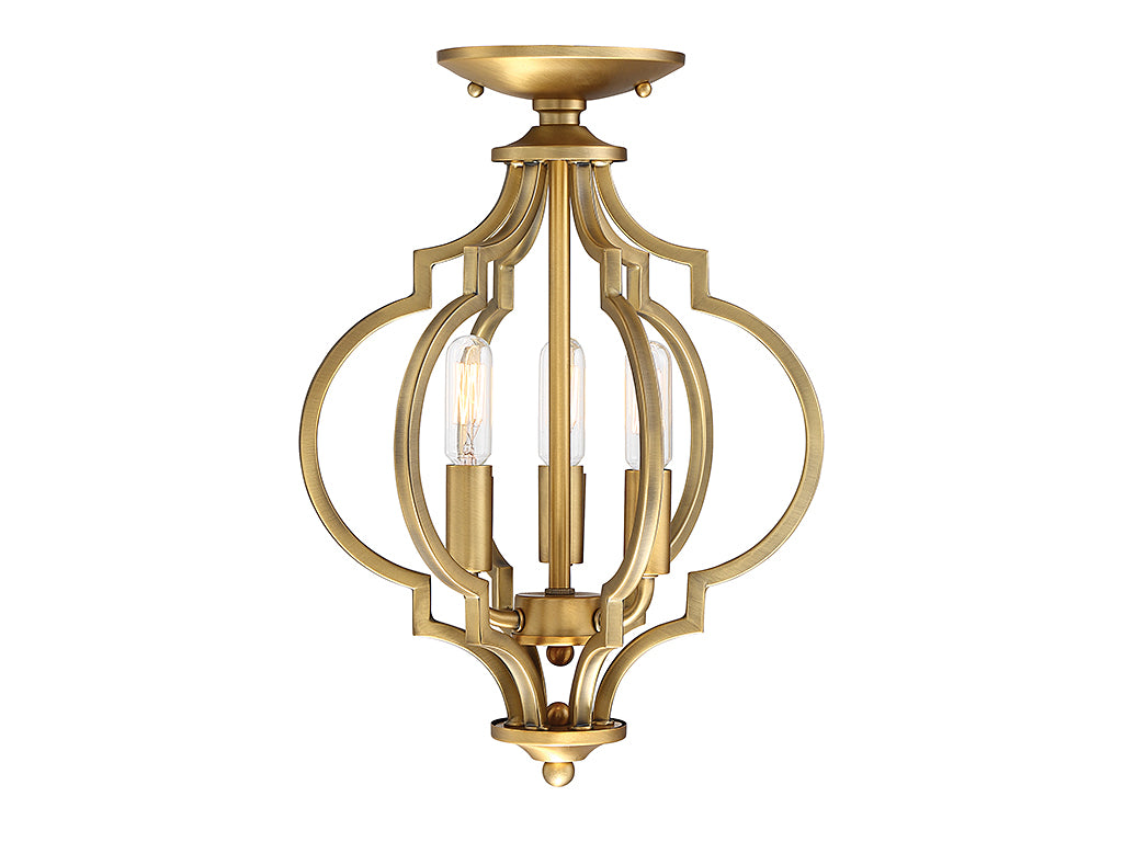 Meridian M60055NB Three Light Semi-Flush Mount in Natural Brass