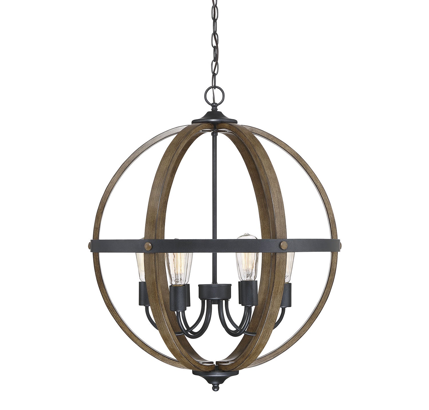 Meridian M70034WB Six Light Pendant in Wood with Black
