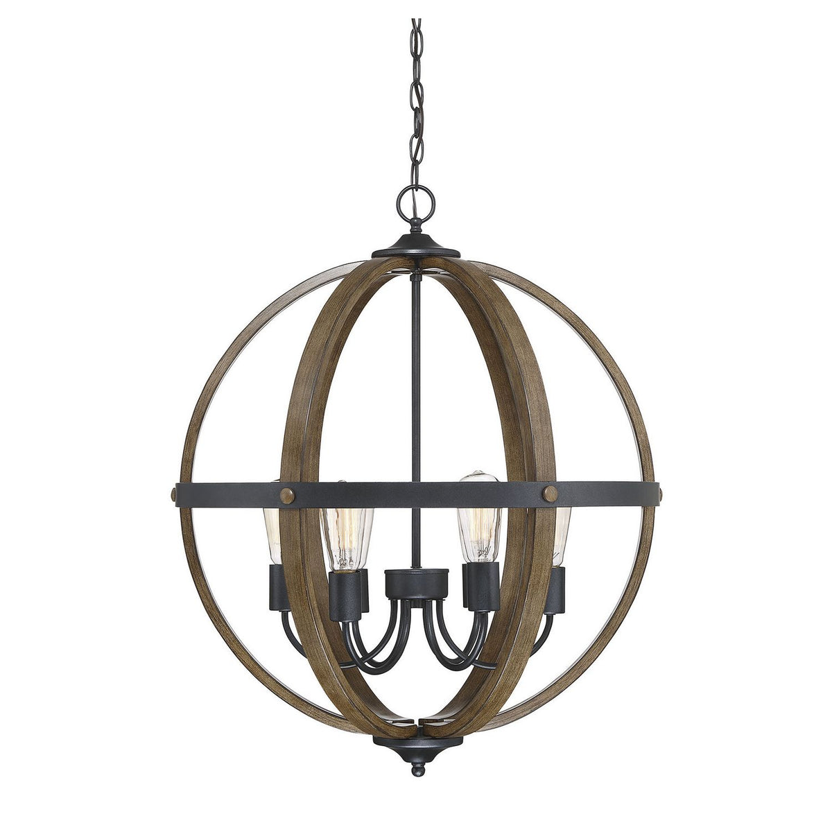 Meridian M70034WB Six Lumières Suspension en bois avec du noir