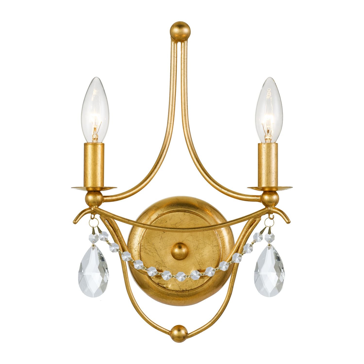 Crystorama - 412-GA-CL-MWP - Applique murale à deux lampes - Metro - Or antique