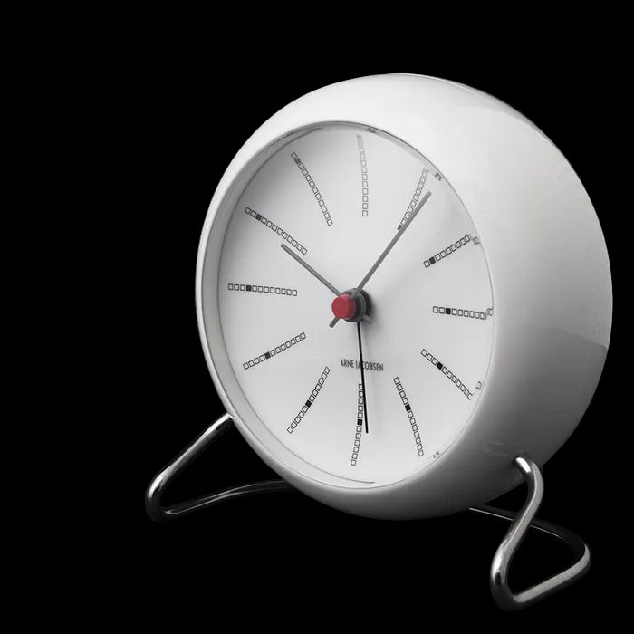Horloge de table de banquier Arne Jacobsen Clocks 43675, blanche