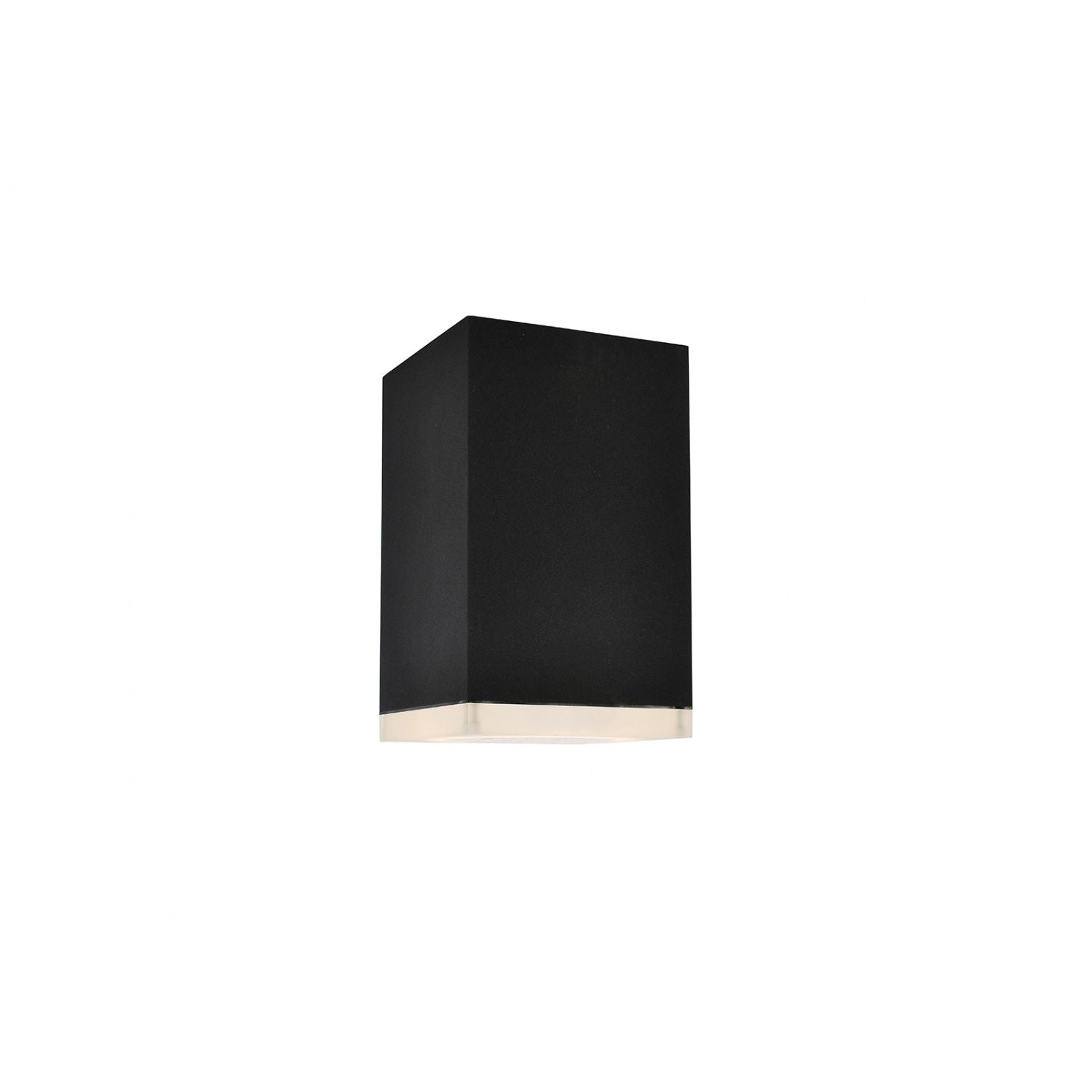 Avenue Outdoor LED Flushmount AV9888-BLK face view — 7" diameter black round disc ceiling fixture with frosted LED face, white background