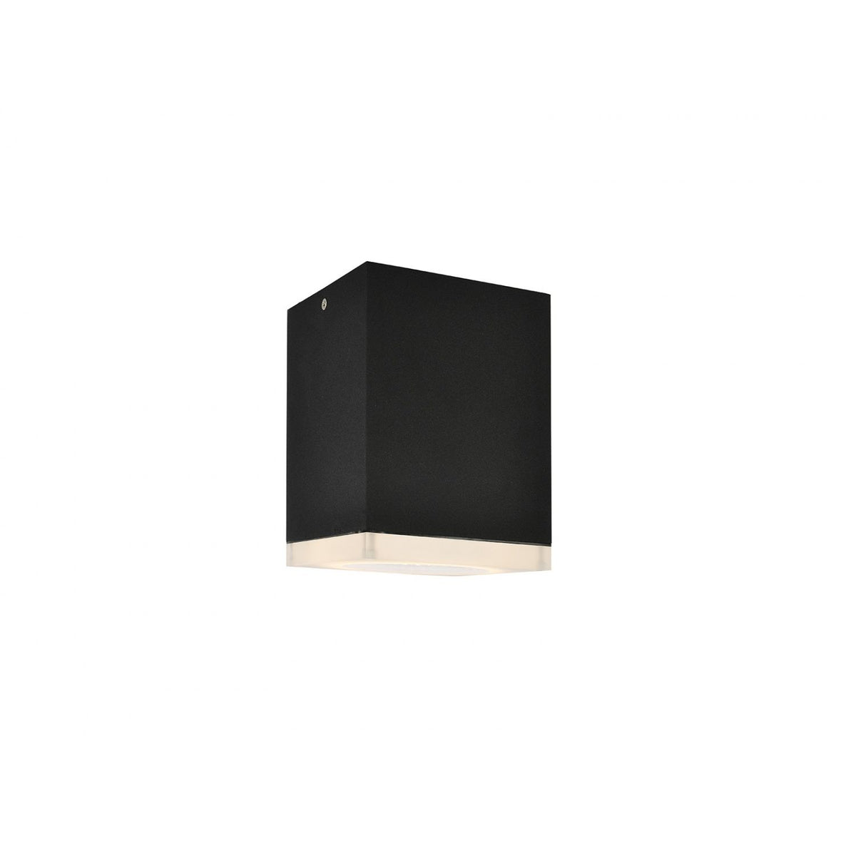 Avenue Outdoor LED Flushmount AV9889-BLK face view — 8" diameter black round disc ceiling fixture with frosted LED face, white background