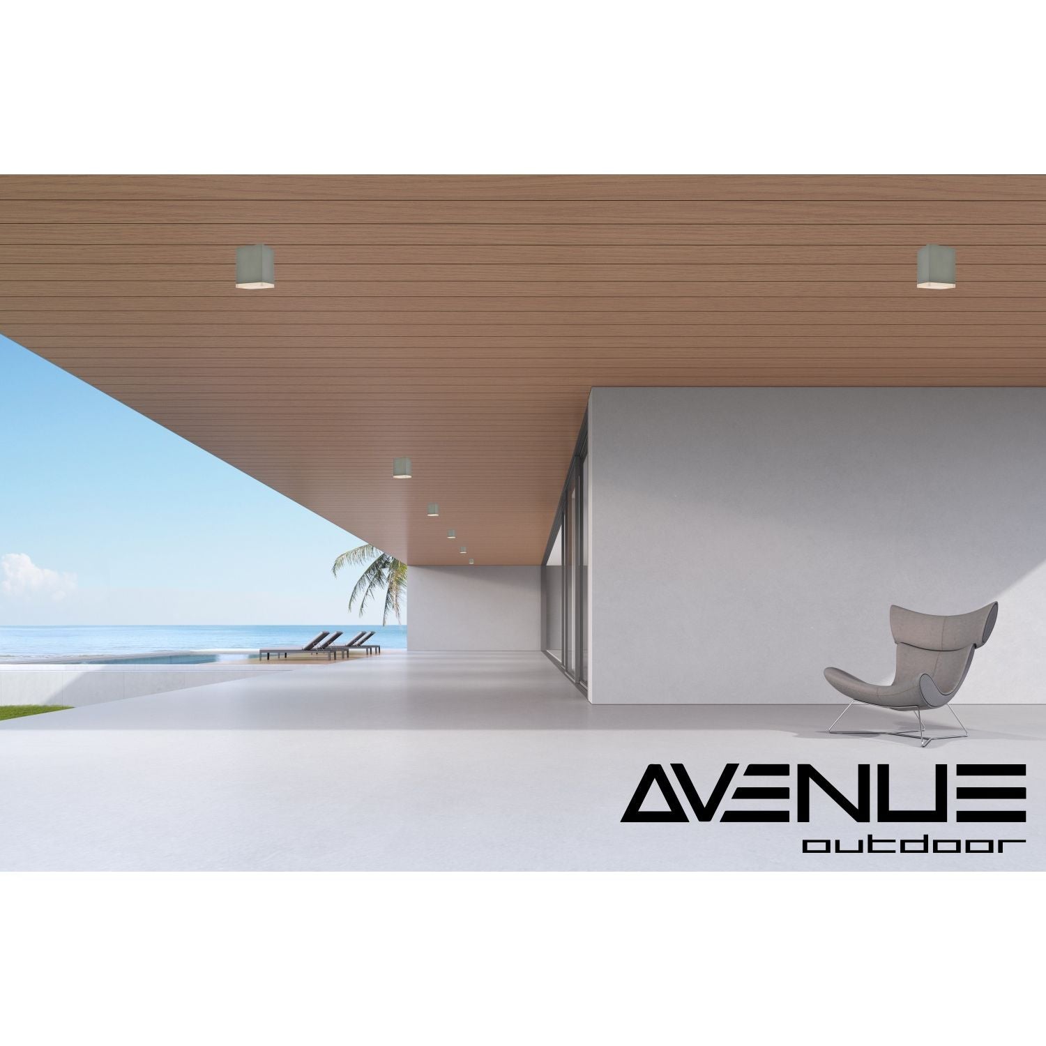 Avenue Outdoor LED Flushmount AV9889-SLV three-quarter angle — low-profile silver disc showing shallow ceiling mount depth