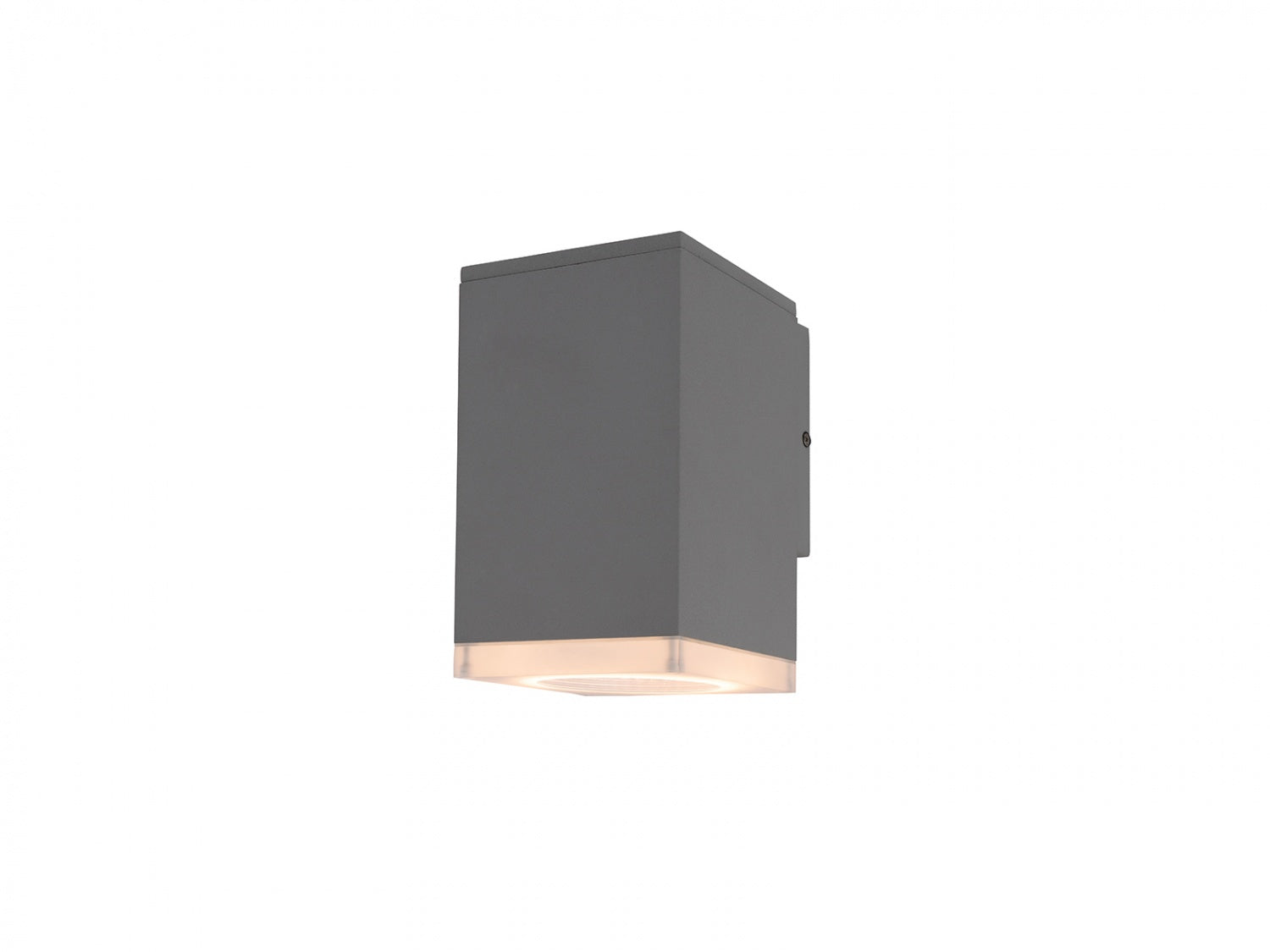 Mini LED d'extérieur Avenue Murale Vue de face de l'AV9890-SLV — rectangle argenté compact de 20 cm de hauteur avec façade LED dépolie et fond blanc