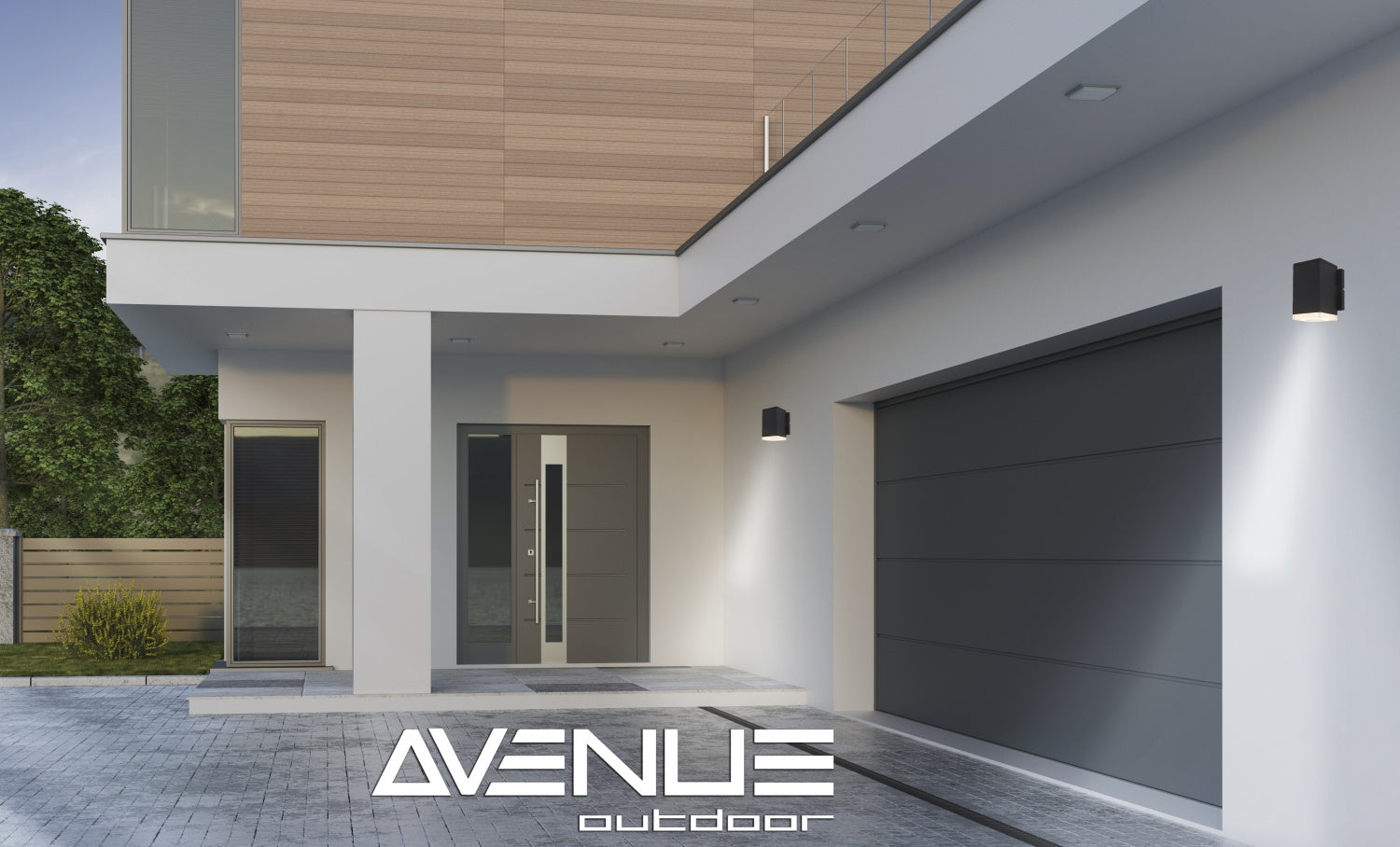 Mini LED d'extérieur Avenue Murale AV9891-BLK angle trois quarts — profil noir mince avec plaque de montage arrière plate