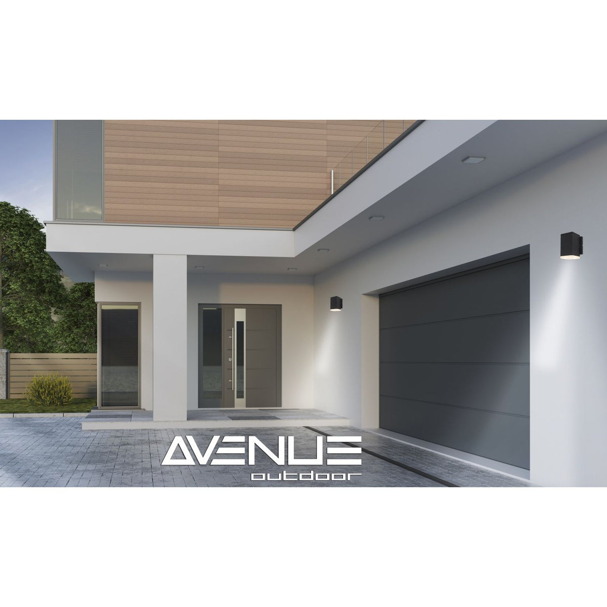 Avenue Outdoor Mini LED Wall Sconce AV9891-BLK three-quarter angle — slim black profile showing flat mounting backplate