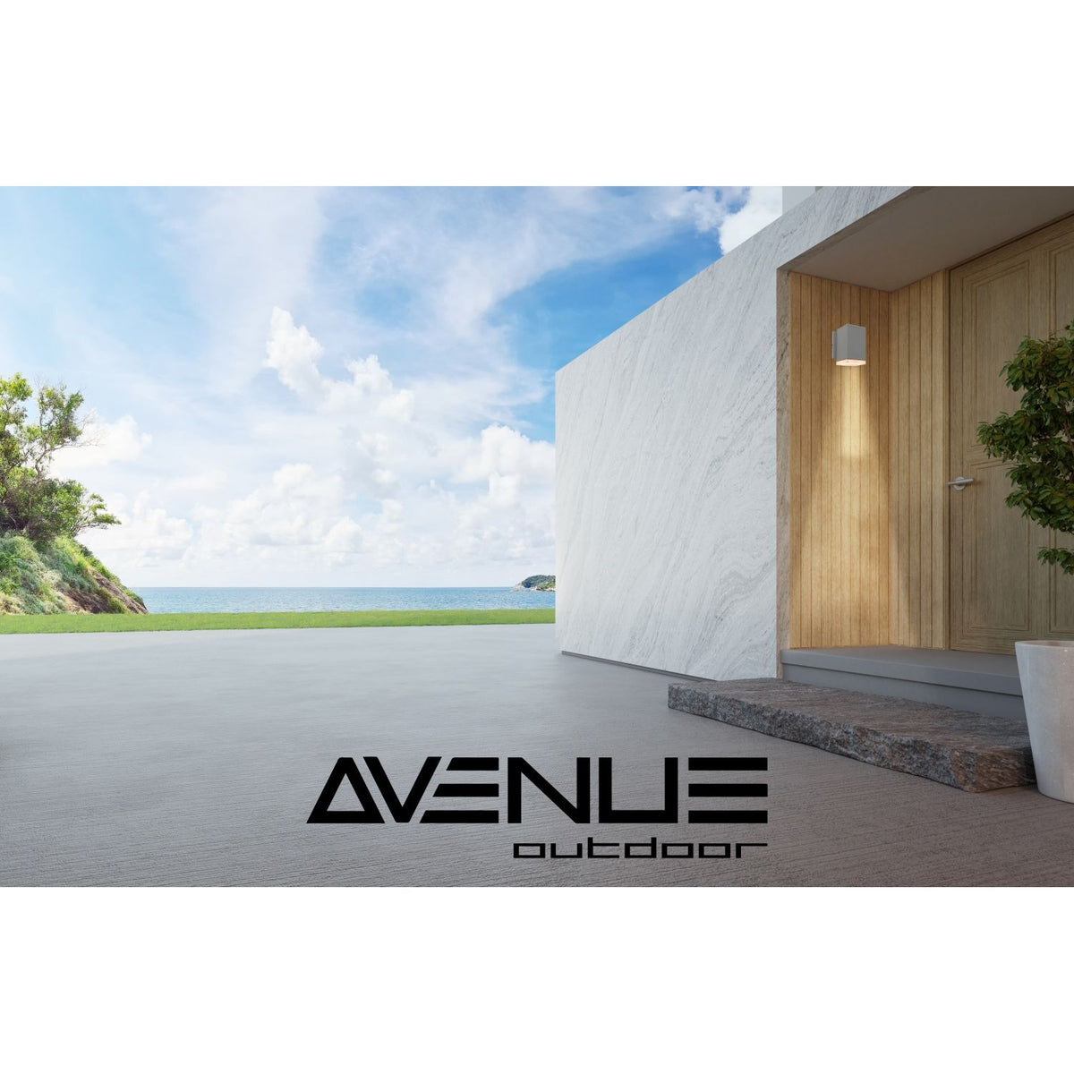 Avenue Outdoor Mini LED Wall Sconce AV9891-SLV three-quarter angle — slim silver profile showing flat mounting backplate