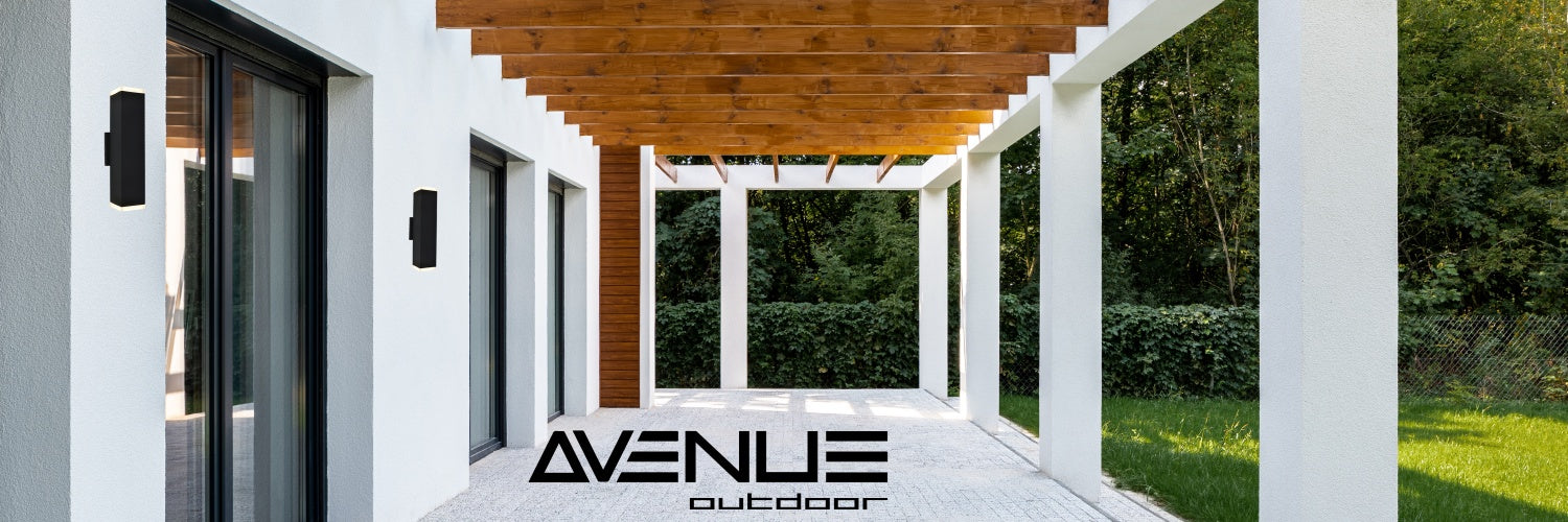 Avenue Outdoor Up/Down LED Wall Sconce AV9893-BLK three-quarter angle — black body with distinct upper and lower openings for bi-directional light