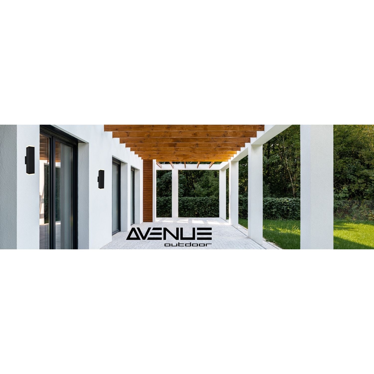 Avenue Outdoor Up/Down LED Wall Sconce AV9893-BLK three-quarter angle — black body with distinct upper and lower openings for bi-directional light