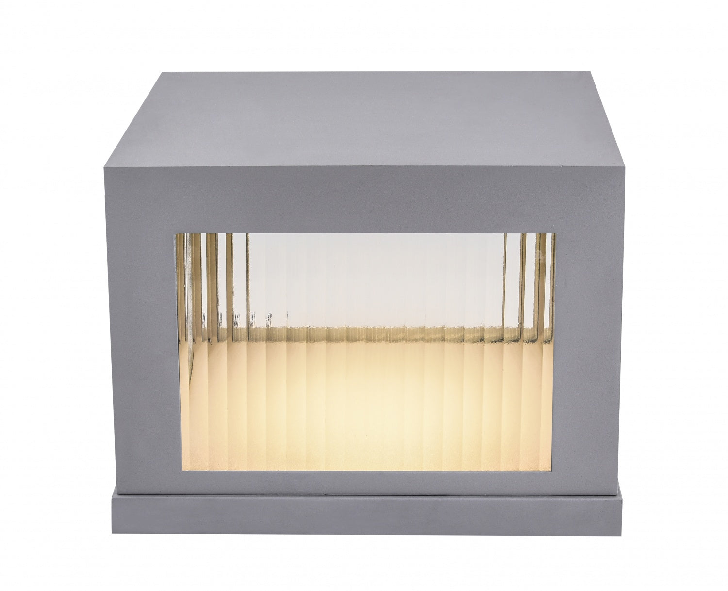 Avenue Outdoor LED Pillar Mount AV9904-SLV three-quarter angle — silver square cap shows mounting base designed to sit atop post or pillar