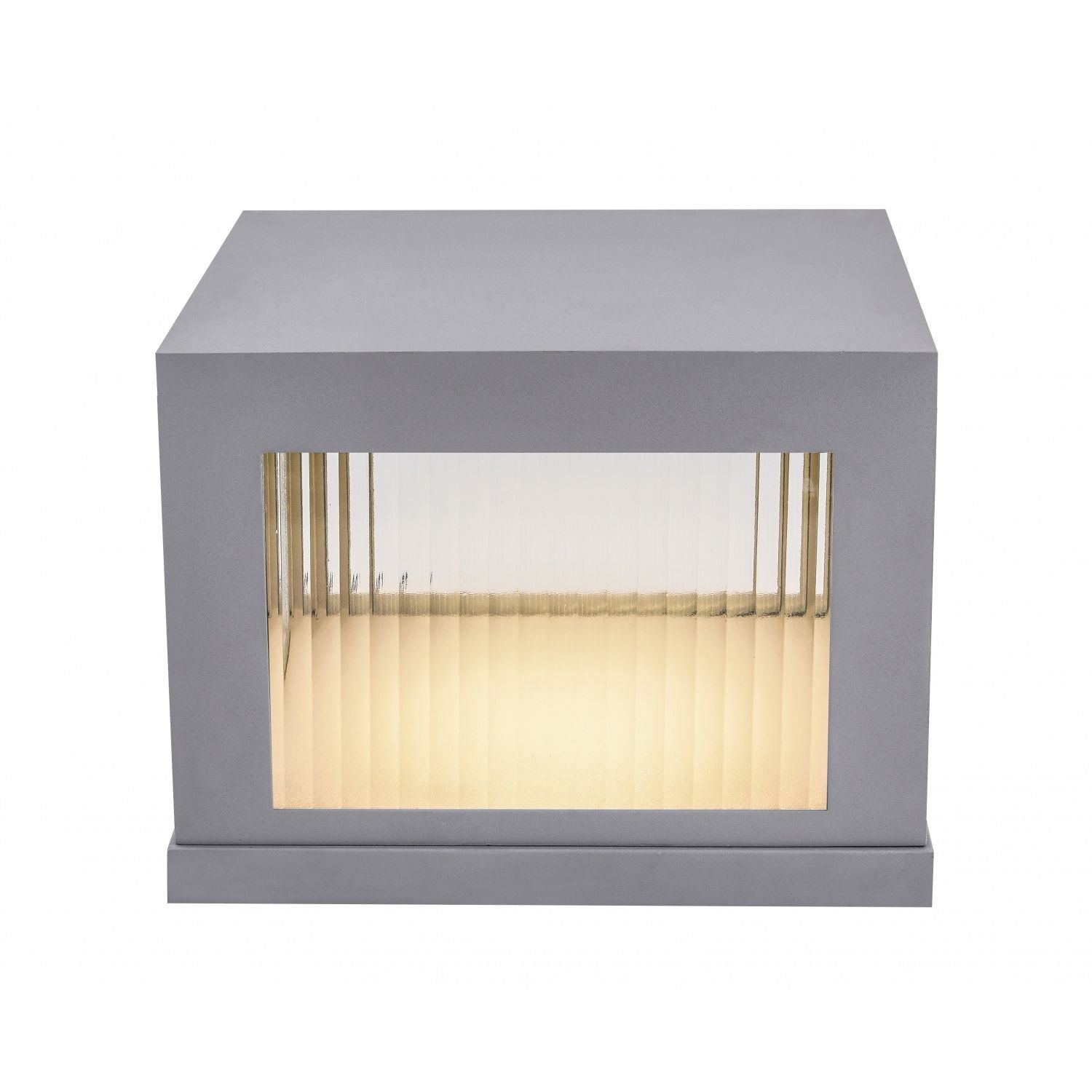 Avenue Outdoor LED Pillar Mount AV9904-SLV three-quarter angle — silver square cap shows mounting base designed to sit atop post or pillar