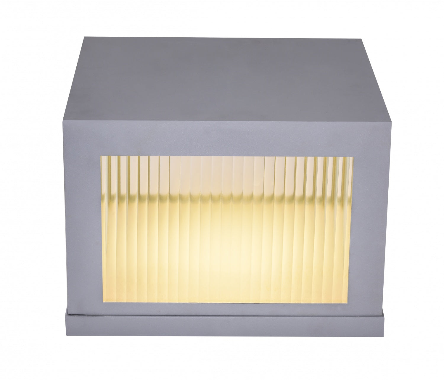 Avenue Outdoor LED Pillar Mount AV9905-SLV three-quarter angle — silver square cap shows mounting base designed to sit atop post or pillar