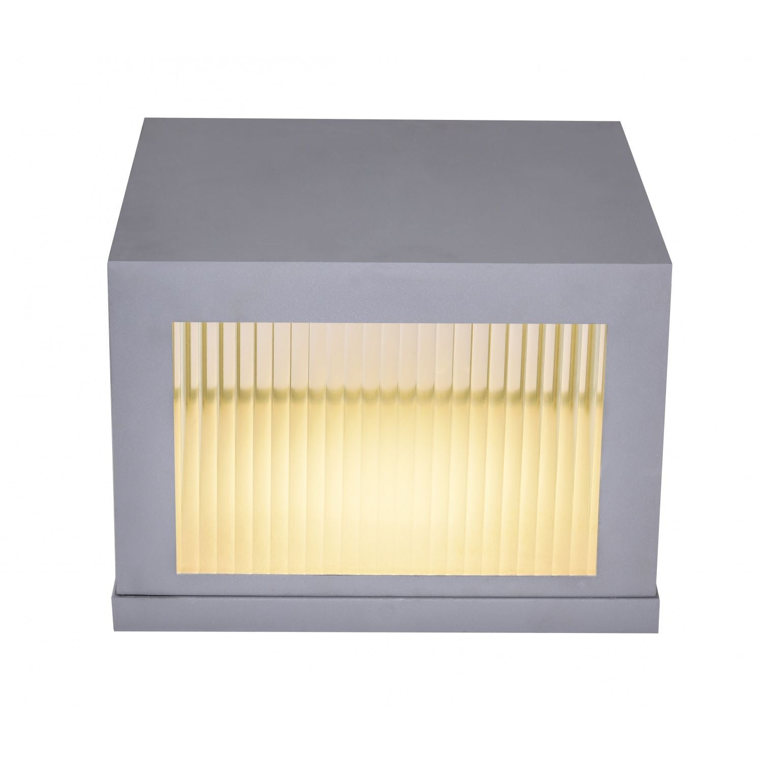 Avenue Outdoor LED Pillar Mount AV9905-SLV three-quarter angle — silver square cap shows mounting base designed to sit atop post or pillar