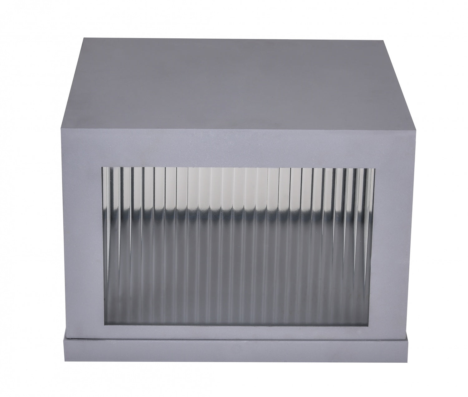 Avenue Outdoor LED Pillar Mount AV9905-SLV top view — 14" square silver post cap fixture with LED face, white background