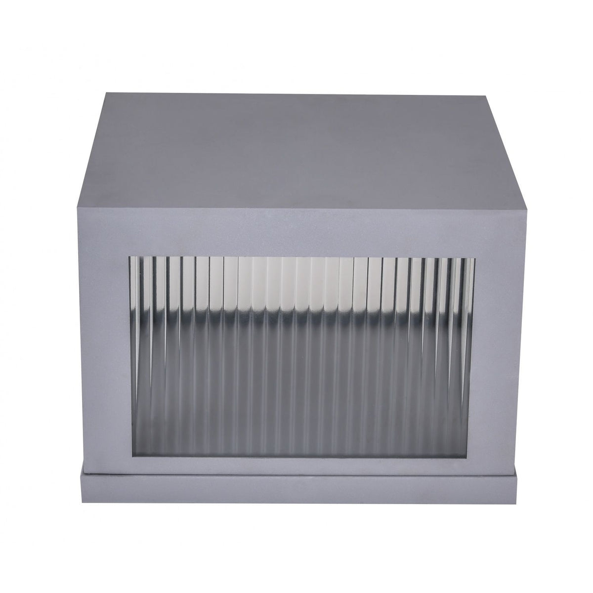 Avenue Outdoor LED Pillar Mount AV9905-SLV top view — 14" square silver post cap fixture with LED face, white background