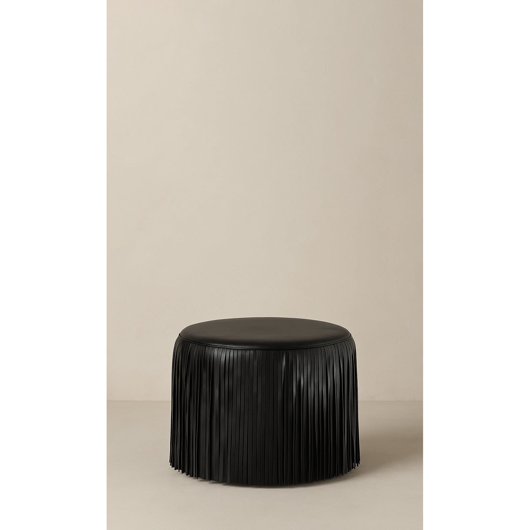Dounia Home - DH-KORFRILEAOTTBRO-SM-GRN - Kora Fringe Leather Ottoman - Brown - Olive