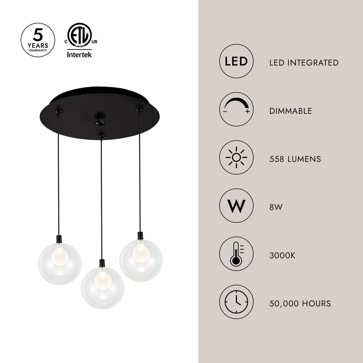 Kuzco Lighting MP3106BG-03 Bolla LED Multi Pendant in Brushed Gold