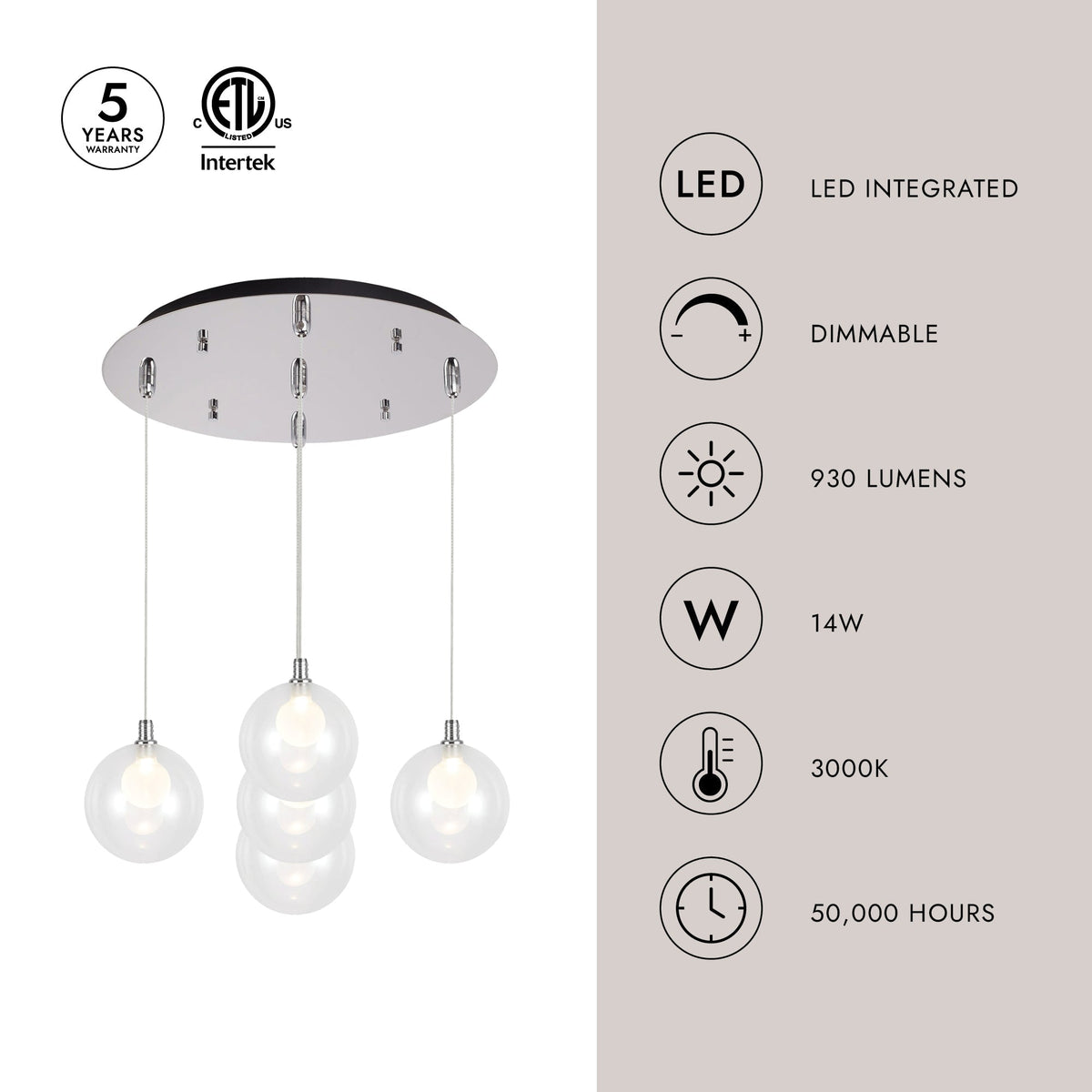 Kuzco Lighting MP3106BG-05 Bolla LED Multi Pendant in Brushed Gold