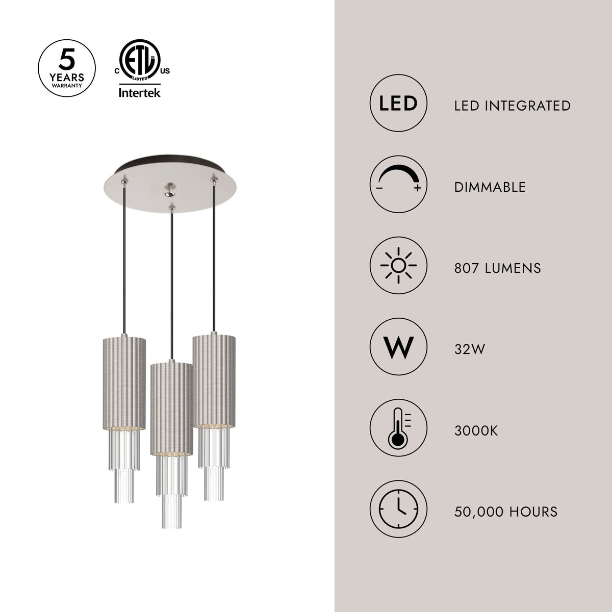 Alora Lighting MP502204BNCR-03 Bordeaux LED Multi Suspension en nickel brossé