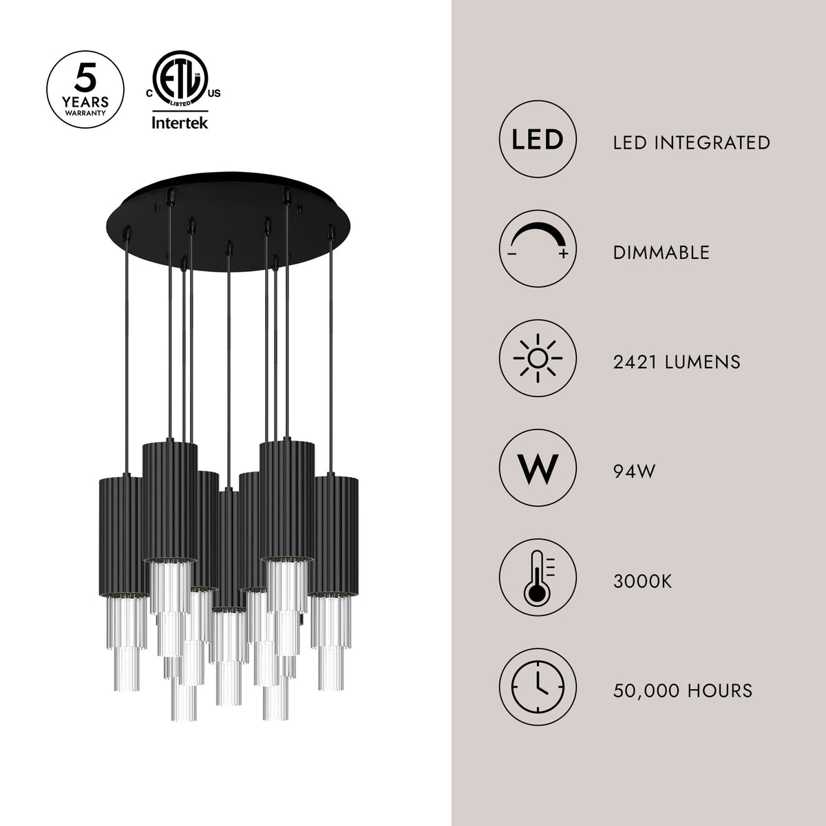 Alora Lighting MP502204BNCR-09 Bordeaux LED Multi Suspension en nickel brossé