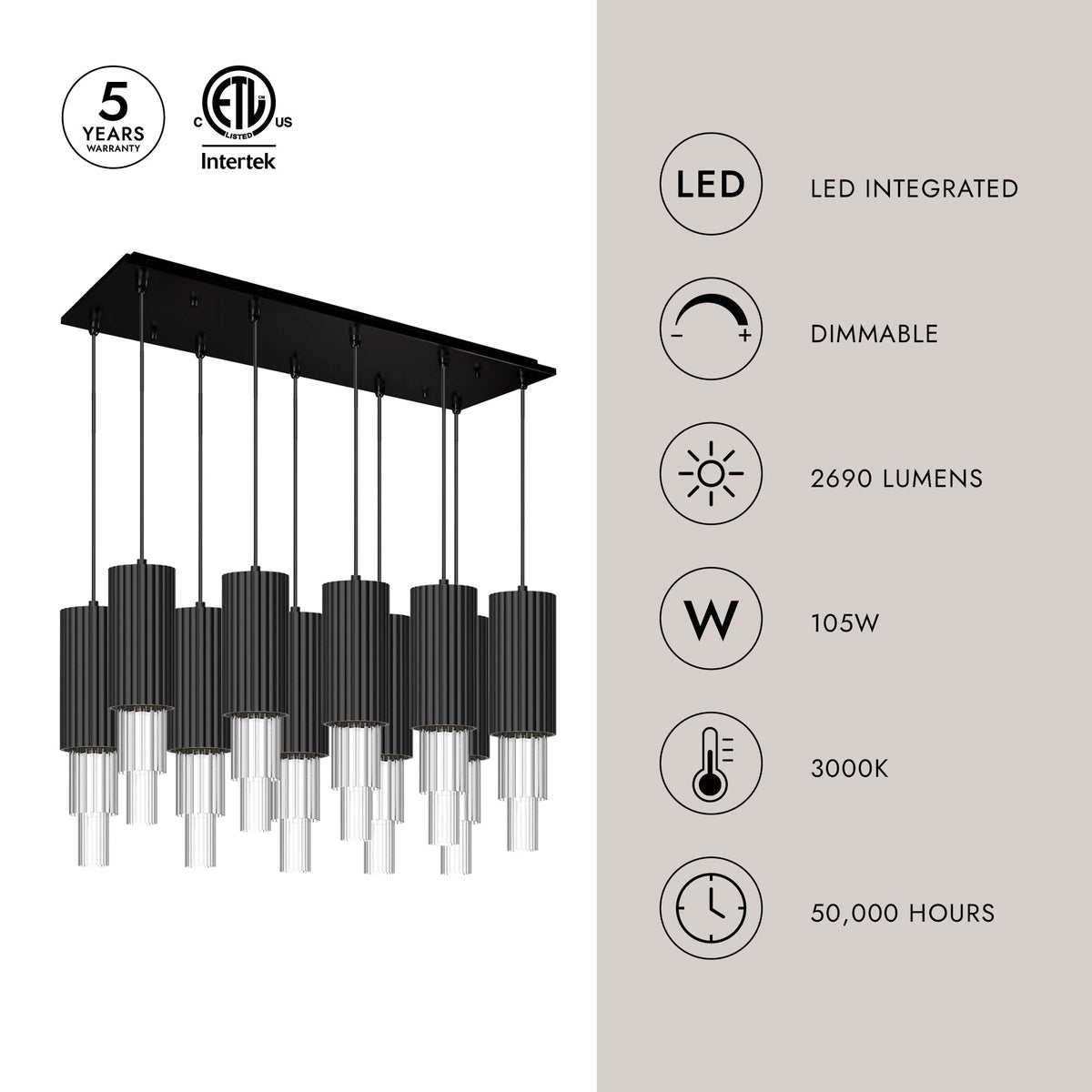 Alora Lighting MP502204BNCR-10 Bordeaux LED Multi Suspension en nickel brossé