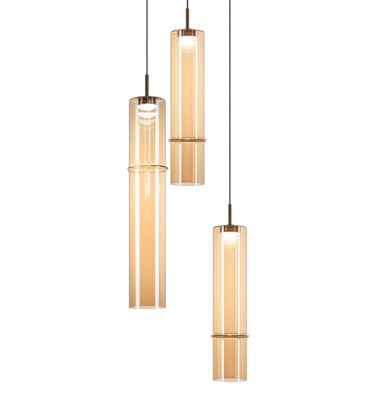 Matteo Lighting C30603AGAM Bambu LED Multi-Light Pendant in Aged Gold Brass