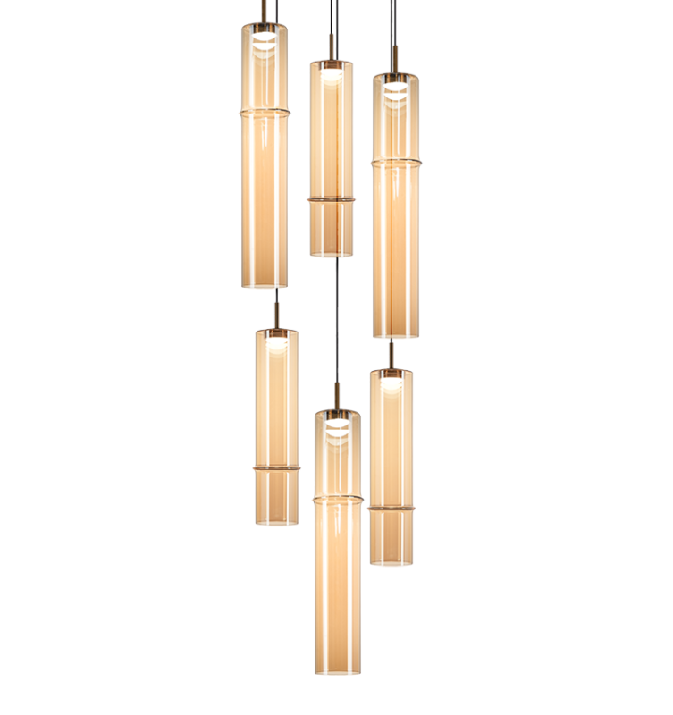 Matteo Lighting C30606AGAM Bambu LED Multi-Light Pendant in Aged Gold Brass