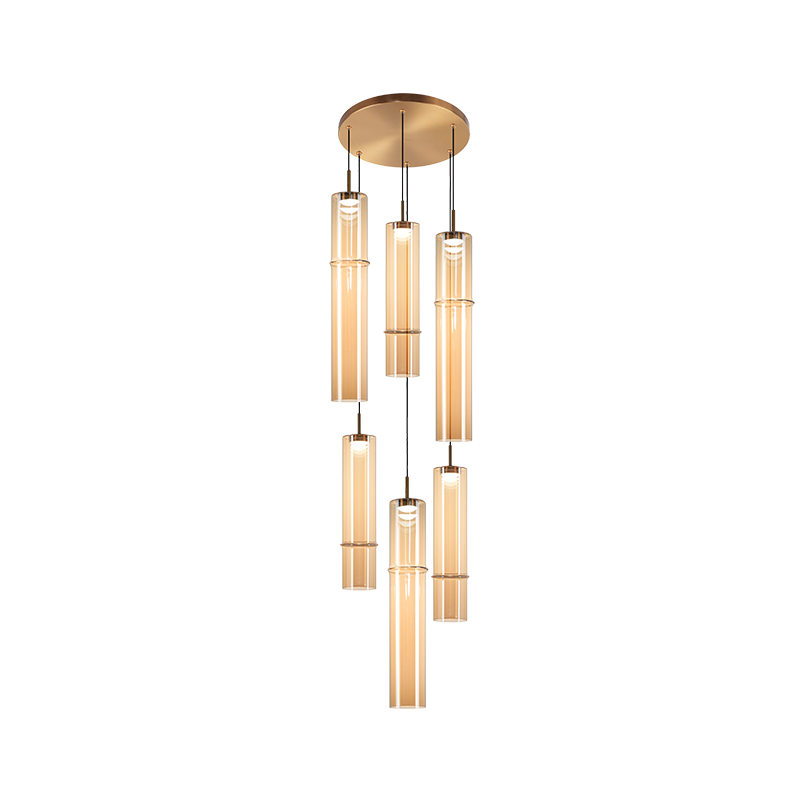 Matteo Lighting C30606AGAM Bambu LED Multi-Light Pendant in Aged Gold Brass