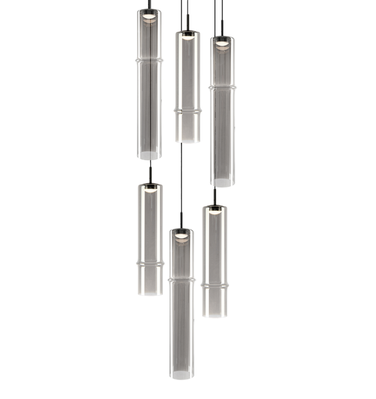 Matteo Lighting C30606MBSM Bambu LED Multi-Light Pendant in Matte Black