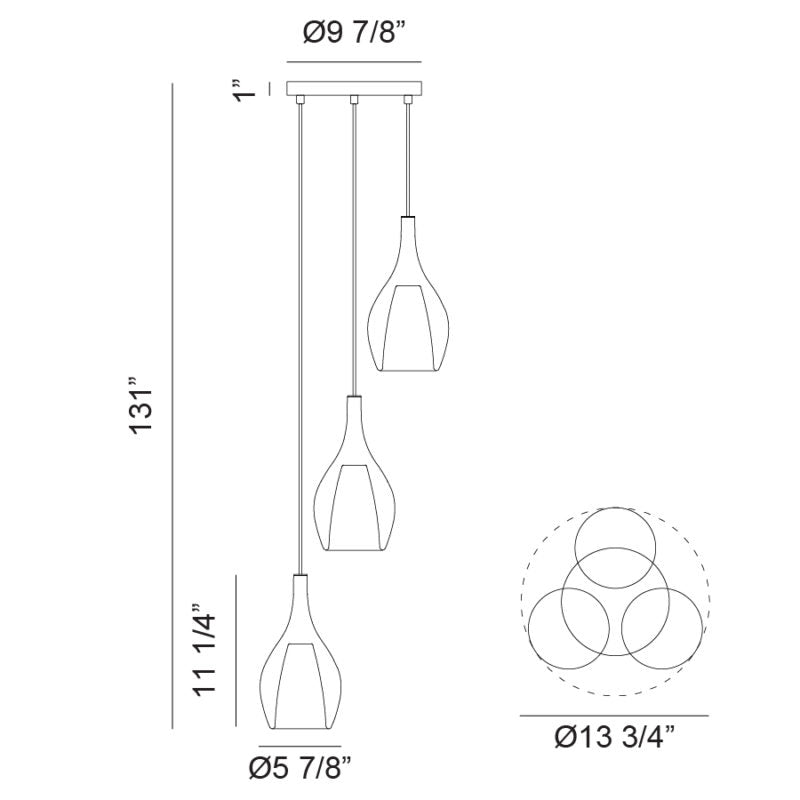 Matteo Lighting C37503CHCL Jericho Multi-Light Pendant in Chrome