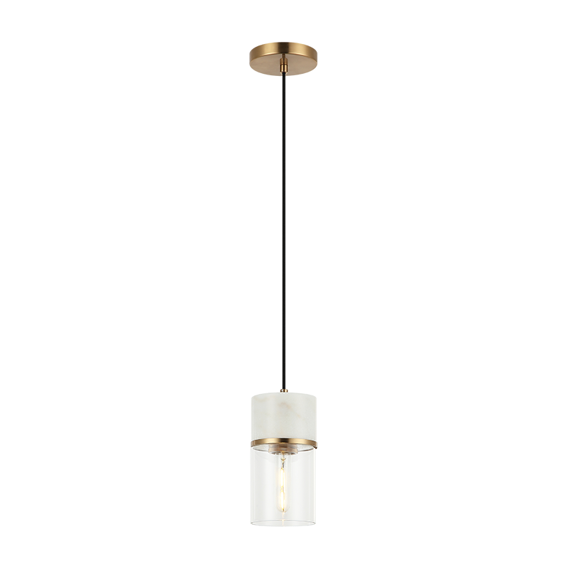 Matteo Lighting C39901AG Marmor LED Pendant in Aged Gold Brass + White Marble