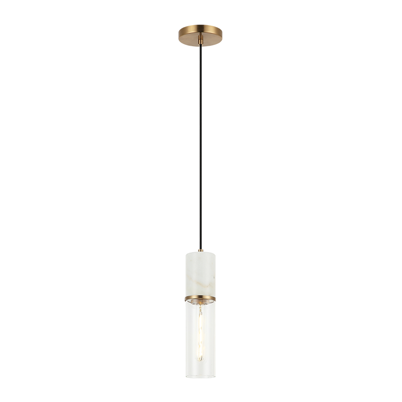 Matteo Lighting C39911AG Marmor LED Pendant in Aged Gold Brass + White Marble