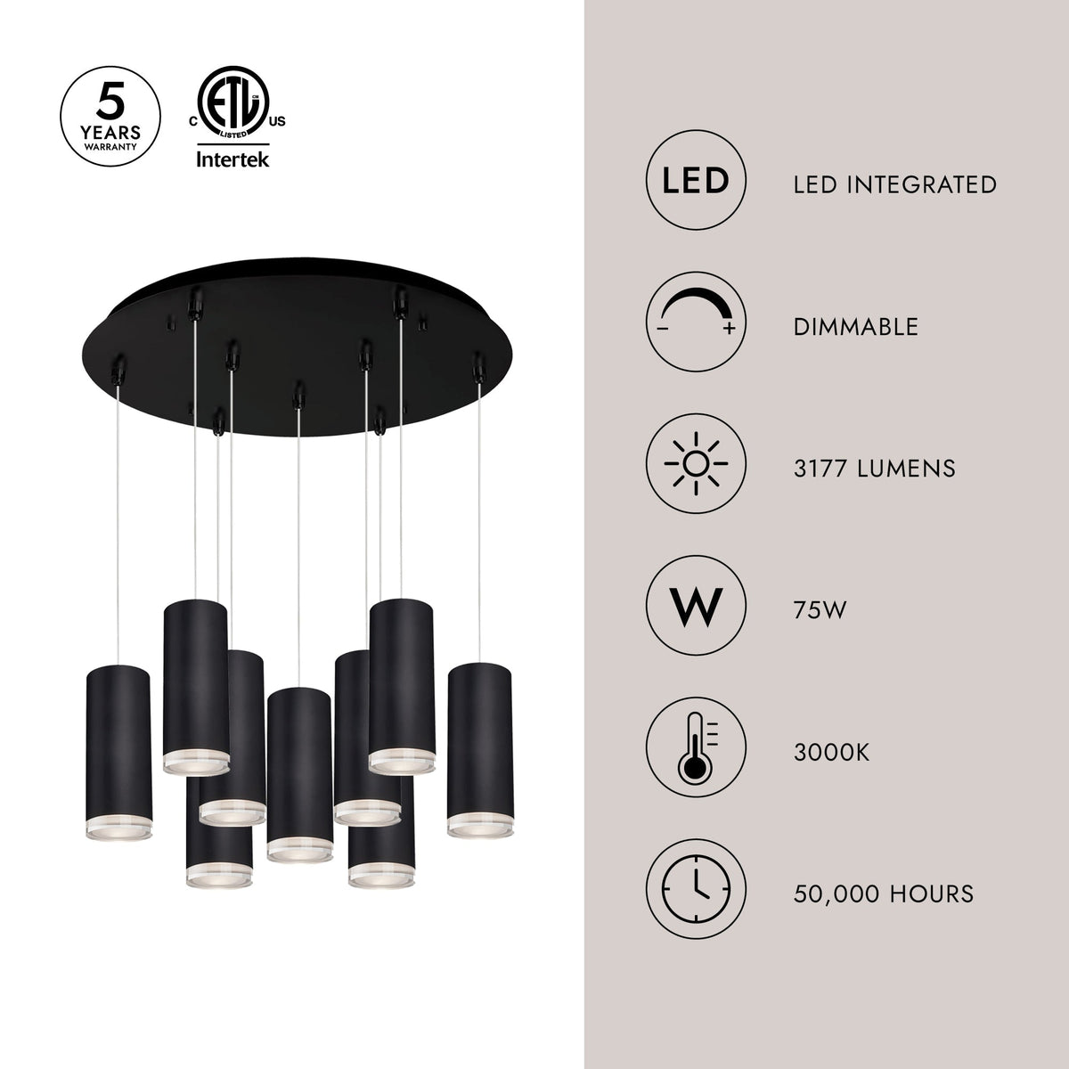 Kuzco Lighting MP401431BK-09 Cameo LED Multi Suspension en noir