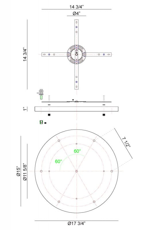 Rosace de plafond ronde multifonction Matteo Lighting CP0107MB, noir mat