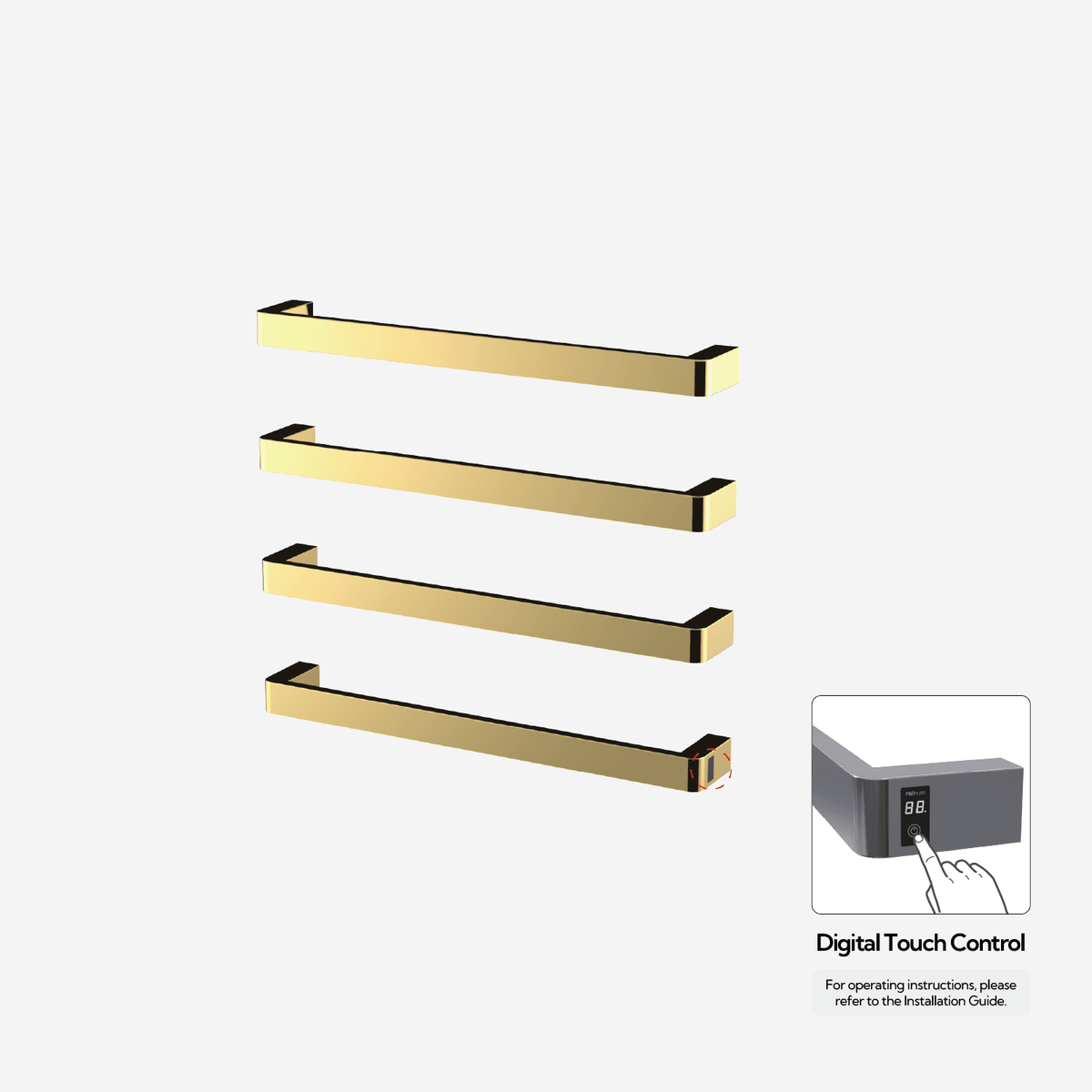 P&Bhusri G12-L-PBR-ME G12 Towel Warmer in PVD Polished Brass