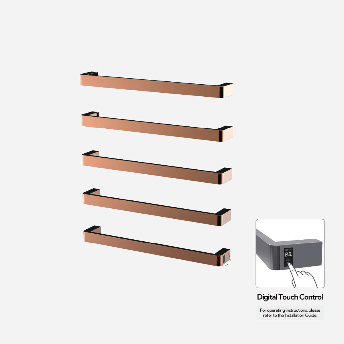 P&Bhusri G12-XL-RGD-ME G12 Towel Warmer in PVD Polished Rose Gold